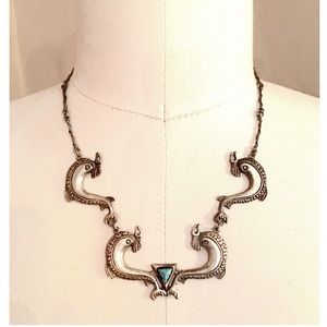 Silver Necklace w/ Turquoise Inlaid Centerpiece